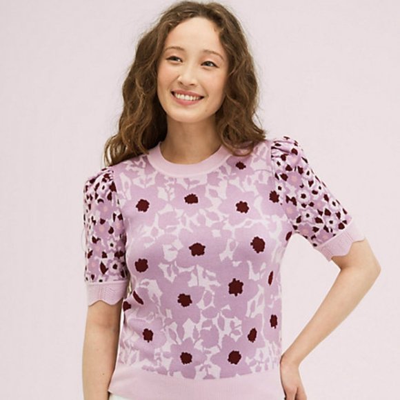 kate spade Sweaters - Kate Spade Begonia Jacquard Short Sleeve Sweater Size XS